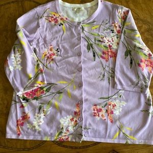 CJ Banks 2X Floral Lavender Cardigan.100% Cotton. Three Quarter Sleeves. EUC